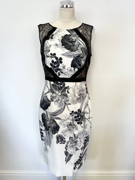 KAREN MILLEN BLACK & WHITE FLORAL PRINT LACE TRIM SPECIAL OCCASION PEN Whispers Dress Agency KAREN MILLEN BLACK & WHITE FLORAL PRINT LACE TRIM SPECIAL OCCASION PEN Whispers Dress Agency