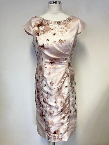 JACQUES VERT COLLECTION PALE PINK FLORAL PRINT PEARL TRIM SPECIAL OCCASION DRESS SIZE