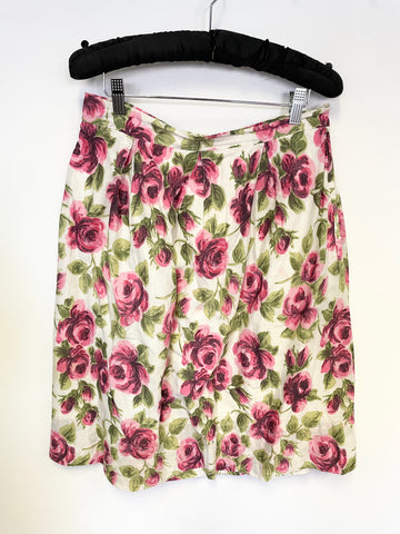 CATH KIDSTON IVORY WITH PINK & GREEN ROSE PRINT COTTON SKIRT SIZE 12