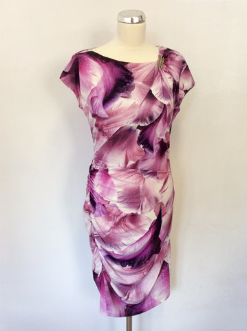 ROBERTO CAVALLI PINK FLORAL PRINT STRETCH SPECIAL OCCASION DRESS SIZE 46 UK 18 ALSO FIT SMALLER