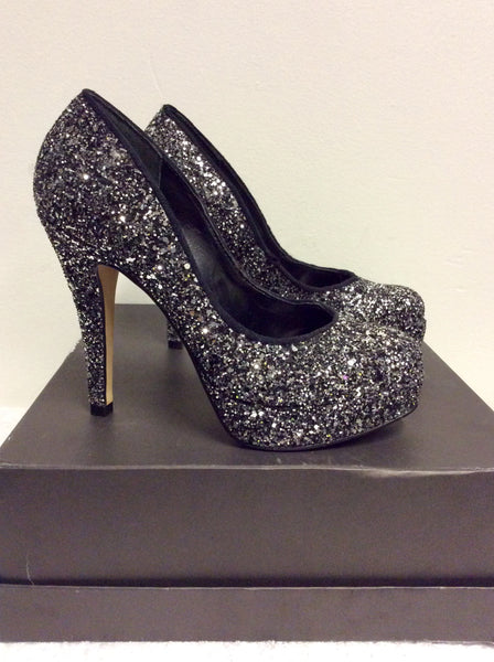 Silver sparkly 2025 platform heels