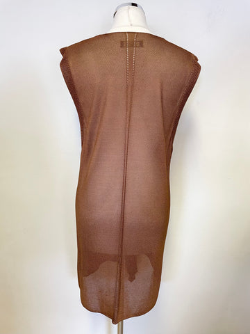 MARKS & SPENCER AUTOGRAPH BROWN SLEEVELESS FINE KNIT TUNIC TOP SIZE 14