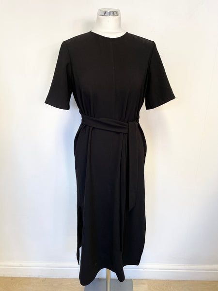 ZARA WOMAN BLACK SHORT SLEEVE TIE BELT MIDI DRESS SIZE M Whispers Dress Agency ZARA WOMAN BLACK SHORT SLEEVE TIE BELT MIDI DRESS SIZE M Whispers Dress Agency