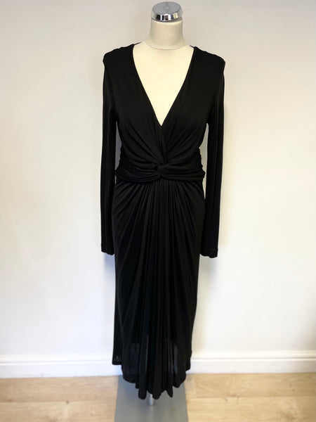 BRAND NEW FENN WRIGHT MANSON BLACK DRAPED KNOT DETAIL LONG SLEEVE MIDI DRESS SIZE 14