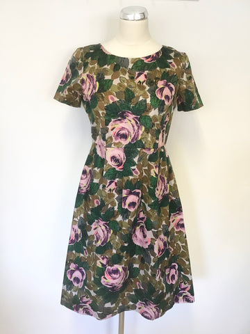 CATH KIDSTON GREEN & PINK FLORAL PRINT SHORT SLEEVE COTTON DRESS SIZE 12