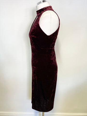 JESSICA WRIGHT ROXANNE DEEP RED CRUSHED VELVET PENCIL DRESS SIZE 14