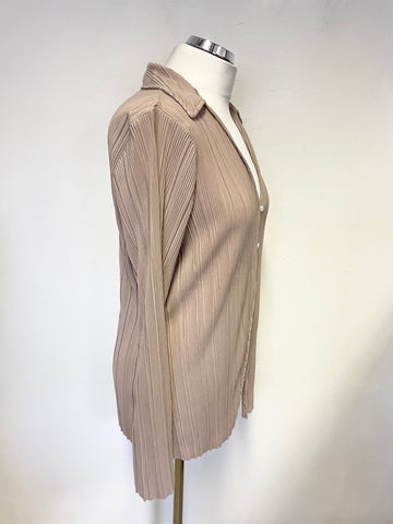 & OTHER STORIES BEIGE PLEATED RIBBED LONG SLEEVED BLOUSE SIZE M