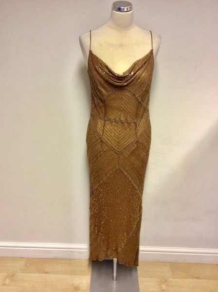 MONSOON BRONZE BEADED & SEQUINNED SILK STRAPPY EVENING DRESS SIZE 14 Whispers Dress Agency MONSOON BRONZE BEADED & SEQUINNED SILK STRAPPY EVENING DRESS SIZE 14 Whispers Dress Agency