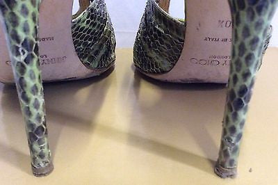 Jimmy Choo Raven Elaphe Green Snakeskin Strappy Heel Sandals Size 7/40.5 - Whispers Dress Agency - Womens Sandals - 4