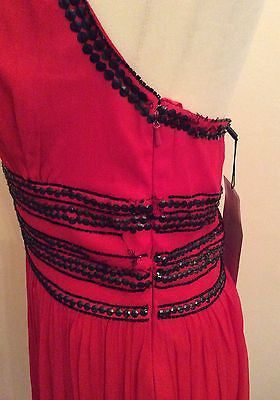 Brand New Marcelane Red & Black Bead & Sequinned Silk Halterneck Dress Size 12 - Whispers Dress Agency - Womens Eveningwear - 3