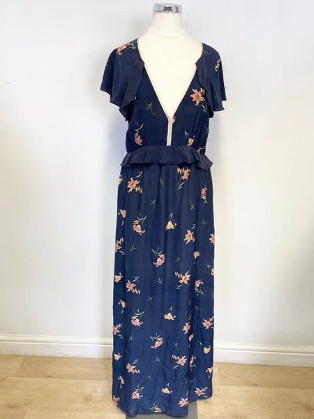 FRENCH CONNECTION DARK BLUE FLORAL PRINT SILK MAXI DRESS SIZE 10 Whispers Dress Agency FRENCH CONNECTION DARK BLUE FLORAL PRINT SILK MAXI DRESS SIZE 10 Whispers Dress Agency