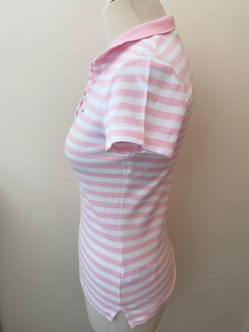 TOMMY HILFIGER PINK & WHITE STRIPED SHORT SLEEVE POLO SHIRT SIZE XS