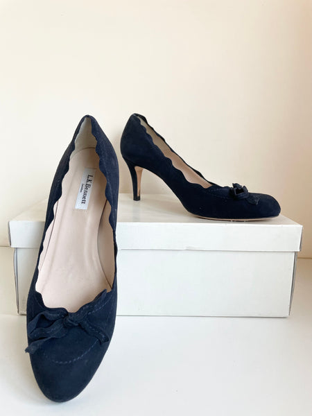 LK BENNETT MOLLY NAVY BLUE SUEDE BOW TRIM HEELS SIZE 7/40
