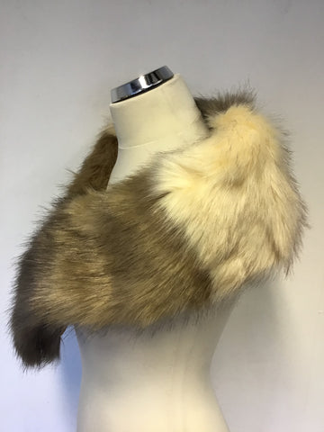 BRAND NEW FRANK USHER BROWN & CREAM FAUX FUR STOLE/ SCARF