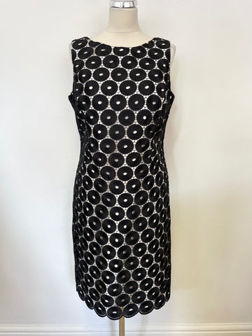 DAMSEL IN A DRESS BLACK LACE OVER IVORY SLEEVELESS PENCIL DRESS SIZE 14