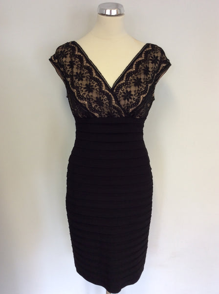 ADRIANNA PAPELL BLACK & NUDE LACE STRETCH WIGGLE/ PENCIL DRESS ...