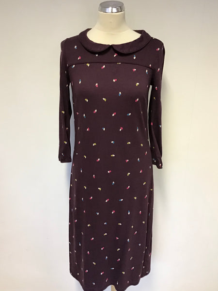 BODEN BURGUNDY PRINT COLLARED 3/4 SLEEVE SHIFT DRESS SIZE 10L Whispers Dress Agency BODEN BURGUNDY PRINT COLLARED 3/4 SLEEVE SHIFT DRESS SIZE 10L Whispers Dress Agency