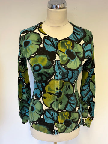 CLEMENTS RIBEIRO TURQUOISE & GREEN FLORAL PRINT CARDIGAN SIZE S