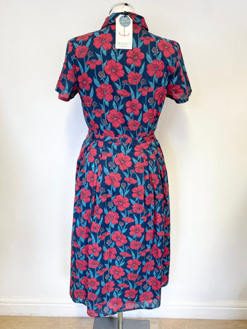 BRAND NEW SEASALT CORNWALL NAVY, TURQUOISE & RED FLORAL PRINT SHORT SLEEVE COTTON DRESS SIZE 10