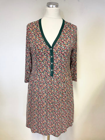 CATH KIDSTON MULTI COLOURED DITSY FLORAL PRINT 3/4 SLEEVE STRETCH JERSEY DRESS SIZE 8