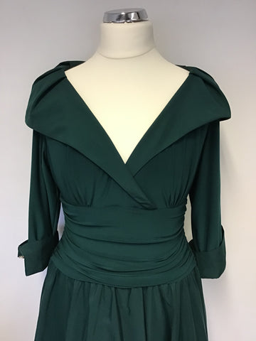 ELIZA J GREEN 3/4 SLEEVE TURN BACK CUFF SPECIAL OCCASION DRESS SIZE 16 UK 12/14