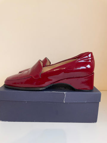 ITALIAN PAOLA CIPRIANI DARK RED PATENT LEATHER SLIP ON HEELED LOAFERS SIZE 4/37