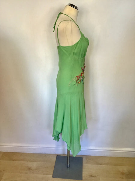 KAREN MILLEN GREEN SILK EMBELLISHED SPECIAL OCCASION DRESS SIZE 12 –  Whispers Dress Agency