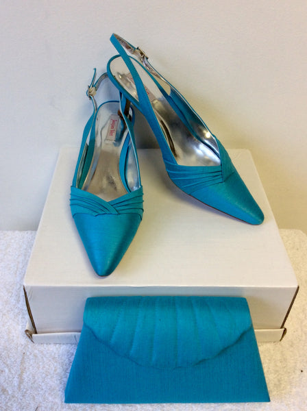 JACQUES VERT TURQOUISE SATIN SLINGBACK HEELS SIZE 7.5 41