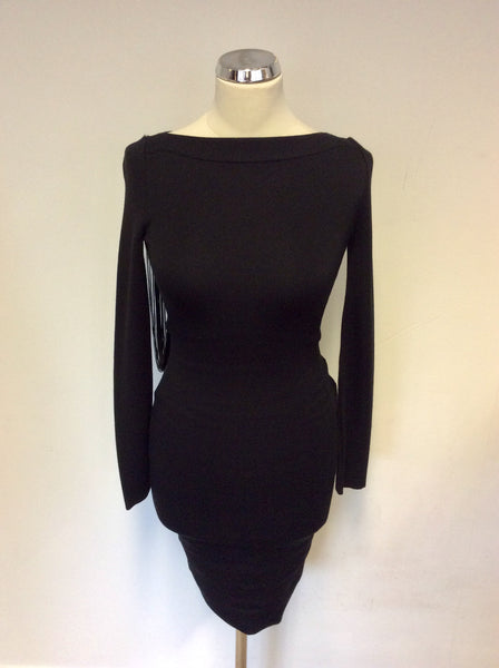 EMPORIO ARMANI BLACK OPEN FRINGED BACK LONG SLEEVE BODYCON DRESS