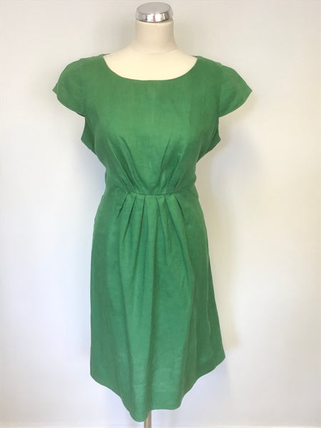 HOBBS EMERALD GREEN LINEN SHORT SLEEVE DRESS SIZE 14 – Whispers