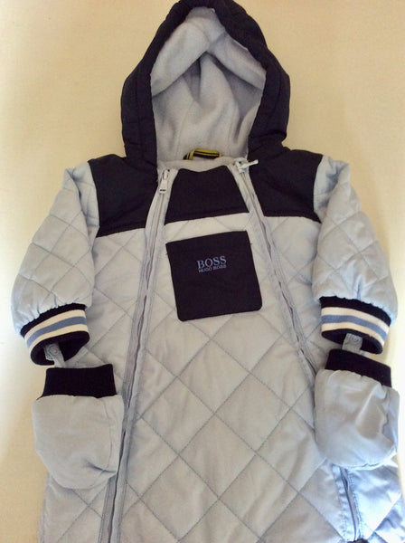 HUGO BOSS LIGHT BLUE HOODED SNOWSUIT WITH MATCHING MITTENS