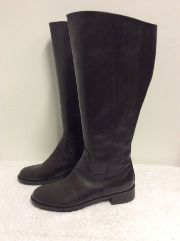 NIC DEAN DARK BROWN LEATHER KNEE LENGTH BOOTS WIDER FIT SIZE 7.5/41