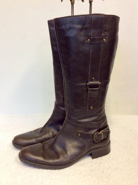 FILANTO DARK BROWN LEATHER BUCKLE TRIM BOOTS SIZE 7.5 41