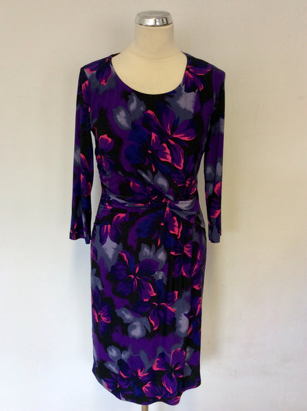 PRCIS PETITE BLACK,PURPLE & PINK FLORAL PRINT DRESS SIZE 10 Whispers Dress Agency PRCIS PETITE BLACK,PURPLE & PINK FLORAL PRINT DRESS SIZE 10 Whispers Dress Agency