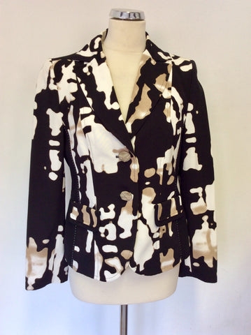 GOLD BY MICHAEL H BLACK,CREAM & BROWN PRINT JACKET SIZE 10