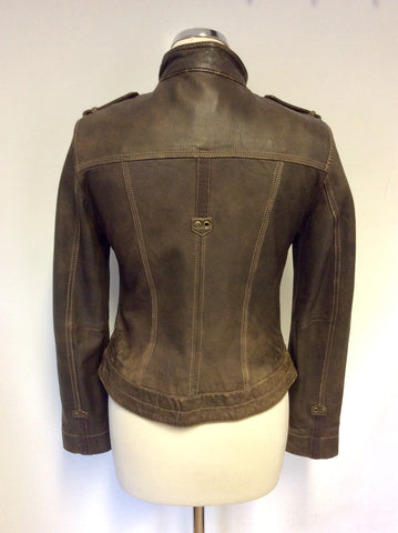 ARMA WOMEN BROWN LEATHER ZIP UP JACKET SIZE 12