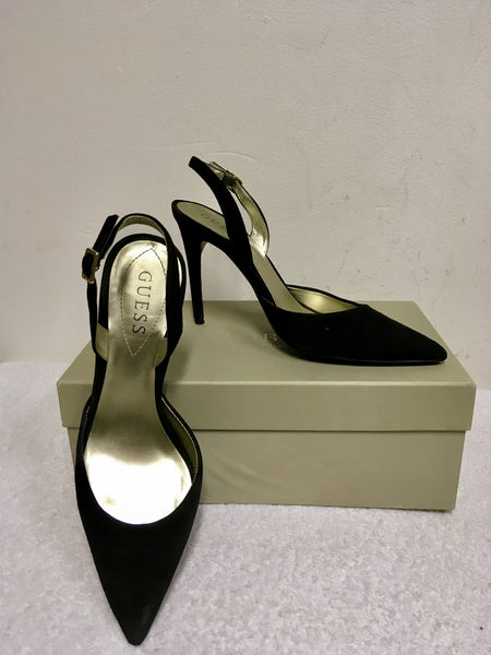 GUESS BLACK SUEDE SLINGBACK HEELS SIZE 5 38