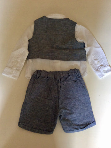 ARMANI BABY WHITE SHIRT & BLUE WAISTCOAT & SHORTS OUTFIT AGE 12 MONTHS