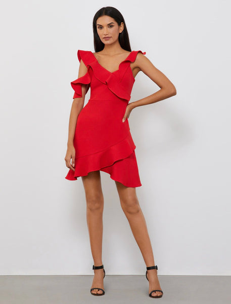 BRAND NEW BCBGMAXAZRIA JEWEL RED ASYMMETRICAL RUFFLED MINI DRESS SIZE Whispers Dress Agency BRAND NEW BCBGMAXAZRIA JEWEL RED ASYMMETRICAL RUFFLED MINI DRESS SIZE Whispers Dress Agency