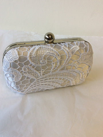 BRAND NEW FASHION ONLY SILVER & WHITE LACE HARD CASE SMALL CLUTCH/ SHOULDER BAG