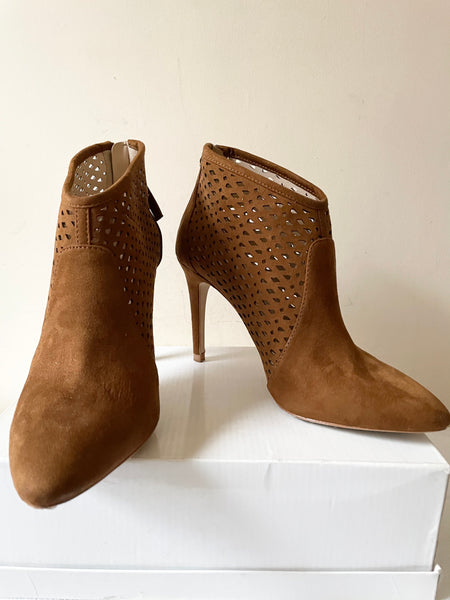 ZARA TAN SUEDE LAZER CUT DESIGN HEELED SHOE-BOOTS SIZE 5/38