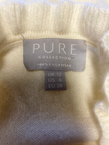 PURE COLLECTION IVORY 100% CASHMERE  FRILL EDGE CARDIGAN SIZE 12