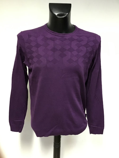 TED BAKER PURPLE DYMOJAC SILK BLEND CREW NECK JUMPER SIZE UK L