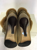COMELY CAMEL LEATHER FUR TRIM ANKLE BOOTS SIZE 3.5/36