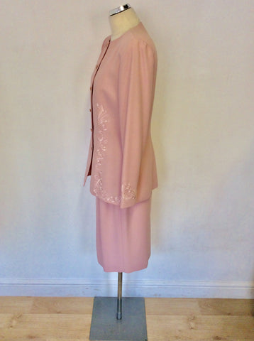 CONDICI SET PINK EMBROIDERED & BEADED JACKET & SKIRT SUIT SIZE 14 & MATCHING HAT