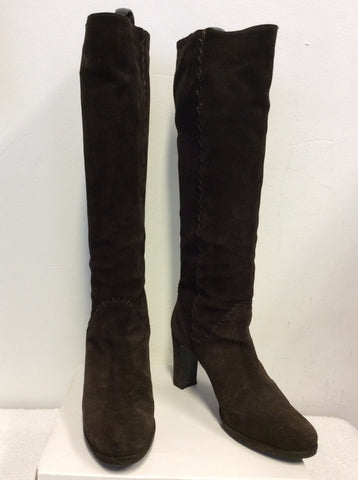 DOLCIS DARK BROWN SUEDE KNEE LENGTH HEELED BOOTS SIZE 6/39
