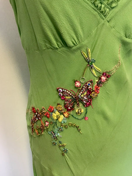 KAREN MILLEN GREEN SILK EMBELLISHED SPECIAL OCCASION DRESS SIZE 12 –  Whispers Dress Agency