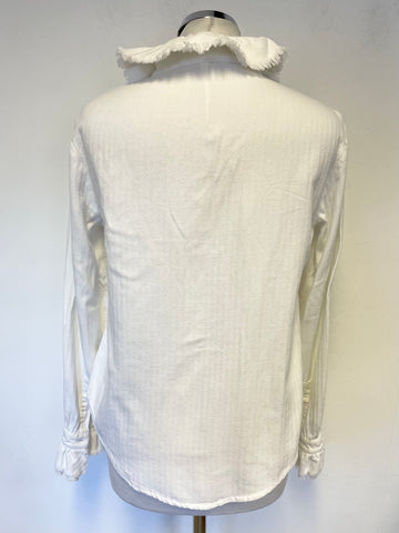 CABBAGES & ROSES WHITE BRUSHED COTTON FRILLED COLLAR & CUFFS BLOUSE SIZE S