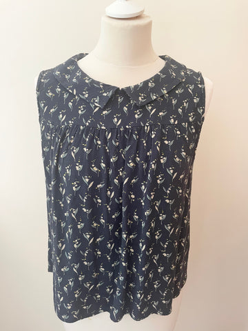 HOBBS NW3 NAVY BLUE DITSY FLORAL PRINT SLEEVELESS TOP SIZE 14