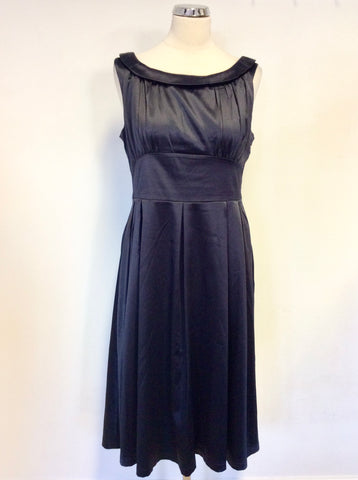 LINDY BOP DARK BLUE SATIN SLEEVELESS FIT & FLARE SPECIAL OCCASION DRESS SIZE 14